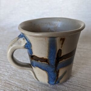 Pottery Coffee Or Tea Cup By Rob Grimes Tested By Fire Studio Blue  Brown Tan